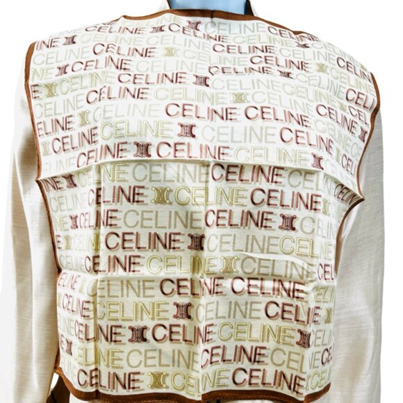 Unused Celine Paris Mini Scarf/Handkerchief Cotton 19" Beige Brown Logo (63 - Picture 3 of 6